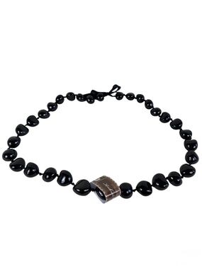 KC Hawaii NWT Polished Kukui Nut‎ Necklace Black Ribbon Tie
